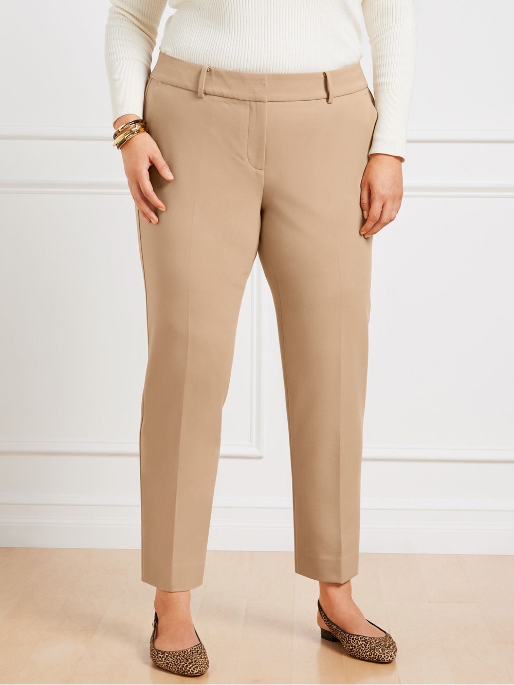 TALBOTS HAMPSHIRE LIGHTWEIGHT DOUBLE CLOTH STRAIGHT ANKLE PANT rattan size 4